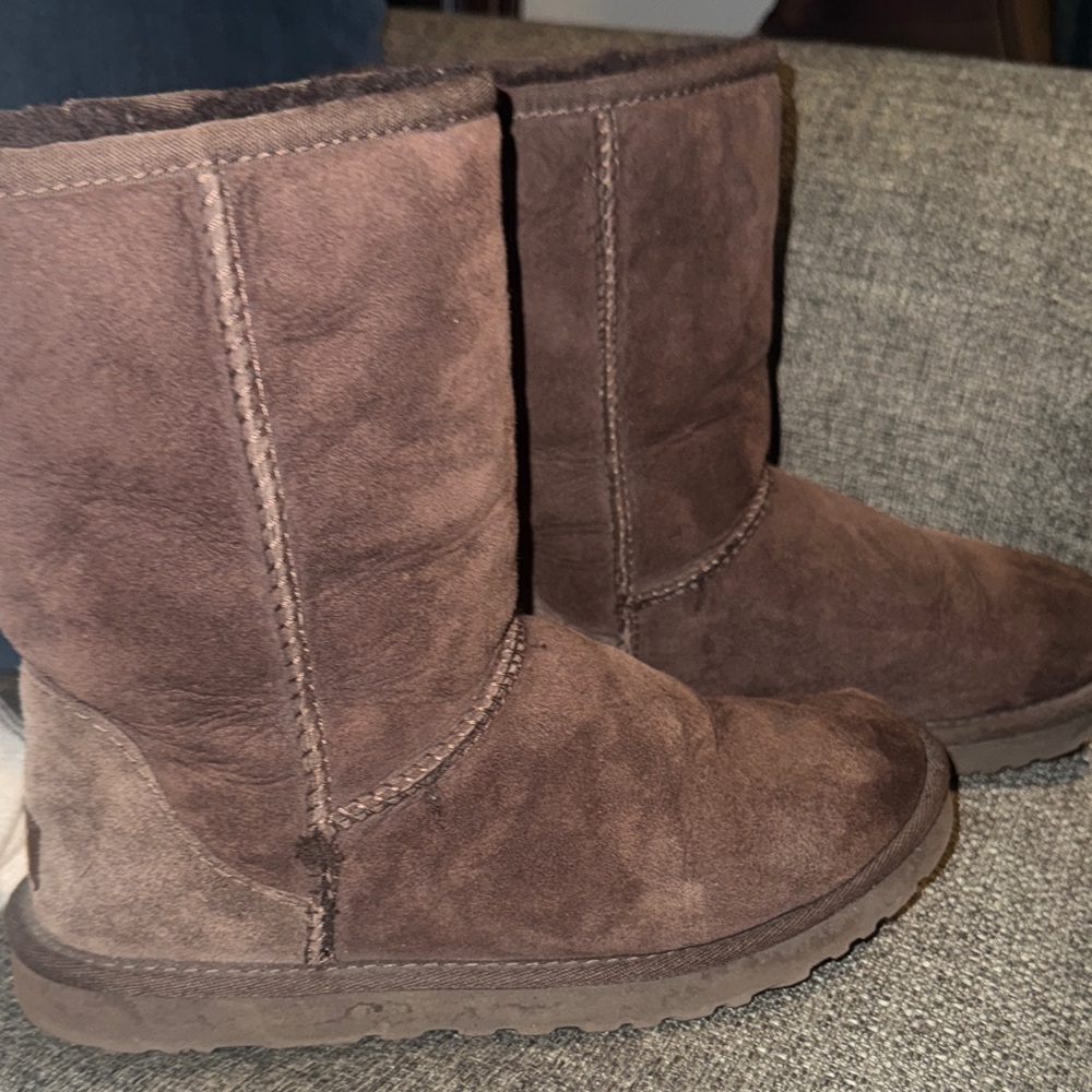 UGGS Classic chocolate Brown Suede Shearling Boots - Picture 2 of 11